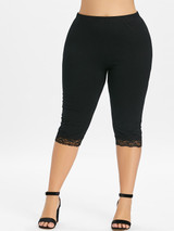 Gamiss Women Summer Plus Size 5XL High Elastic Waist Lace Panel Leggings Casual Knee Length Fitted Leggings Women Pencil Pants