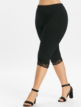 Gamiss Women Summer Plus Size 5XL High Elastic Waist Lace Panel Leggings Casual Knee Length Fitted Leggings Women Pencil Pants