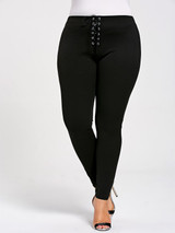 Gamiss Women Sexy Plus Size Lace Up Skinny Leggings Women High Elastic Waist Fitness Leggings Casual Pencil Pants Workout XL-5XL