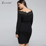 Gamiss Women Plus Size Embroidered Off The Shoulder Sheath Midi Party Dress OL Sexy Patchwork Bodycon Pencil Dress 5XL