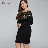 Gamiss Women Plus Size Embroidered Off The Shoulder Sheath Midi Party Dress OL Sexy Patchwork Bodycon Pencil Dress 5XL