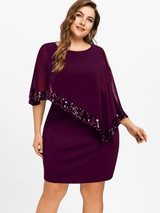 Gamiss Women Fashion 2018 Summer Plus Size 5XL Sequins Capelet Overlay Party Dress Chiffon Panel O Neck Sheath Dress Vestidos