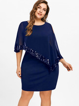 Gamiss Women Fashion 2018 Summer Plus Size 5XL Sequins Capelet Overlay Party Dress Chiffon Panel O Neck Sheath Dress Vestidos