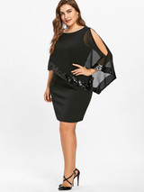 Gamiss Women Fashion 2018 Summer Plus Size 5XL Sequins Capelet Overlay Party Dress Chiffon Panel O Neck Sheath Dress Vestidos