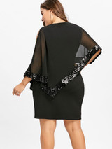 Gamiss Women Fashion 2018 Summer Plus Size 5XL Sequins Capelet Overlay Party Dress Chiffon Panel O Neck Sheath Dress Vestidos