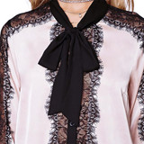 Gamiss Women Blouses Tops Streetwear Long Sleeve Lace Spliced Blouse Hollow Out Bow Tie Casual Elegant Shirts Female Bulsas