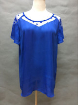 Gamiss Women Blouse O-Neck Short Sleeves Splicing Voile Shirts Blouses Plus Size XL~6XL Blue Chiffon Feminine Blusa Tops Shirts