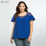 Gamiss Women Blouse O-Neck Short Sleeves Splicing Voile Shirts Blouses Plus Size XL~6XL Blue Chiffon Feminine Blusa Tops Shirts