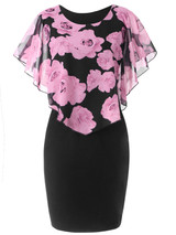 Gamiss Summer Plus Size 5XL Rose Valentine Overlay Capelet Dress Women Clothing Chiffon Elegant Party Pencil Dress Vestidos