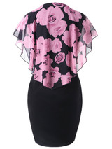 Gamiss Summer Plus Size 5XL Rose Valentine Overlay Capelet Dress Women Clothing Chiffon Elegant Party Pencil Dress Vestidos