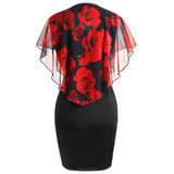 Gamiss Summer Plus Size 5XL Rose Valentine Overlay Capelet Dress Women Clothing Chiffon Elegant Party Pencil Dress Vestidos