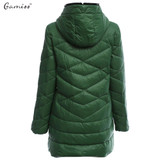 Gamiss Ultra Light Women's Winter Jacket Fashion Hooded Down Coat Plus Size 2XL Jackets 90% White Duck Down Slim Warm Long Coats