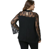 Gamiss Spring Autumn Women Lace Blouse Plus Size Flare Long Sleeve Criss Cross See Through Blouses Shirts Hollow Out Casual Tops