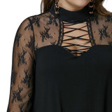 Gamiss Spring Autumn Women Lace Blouse Plus Size Flare Long Sleeve Criss Cross See Through Blouses Shirts Hollow Out Casual Tops