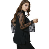 Gamiss Spring Autumn Women Lace Blouse Plus Size Flare Long Sleeve Criss Cross See Through Blouses Shirts Hollow Out Casual Tops