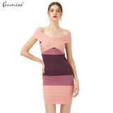 Gamiss Sexy Club Dress New Women Summer Style Off Shoulder Bodycon Bandage Dress Celebrity Knitted Striped Party Dresses vestido