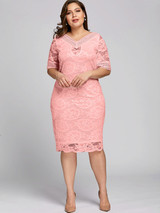 Gamiss Plus Size V Neck Half Sleeve Lace Dress Bodycon 2018 Women Fashion Sexy Office Club Work Ladies Dresses Big Size Vestido
