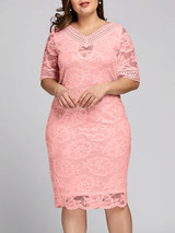 Gamiss Plus Size V Neck Half Sleeve Lace Dress Bodycon 2018 Women Fashion Sexy Office Club Work Ladies Dresses Big Size Vestido