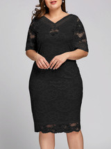 Gamiss Plus Size V Neck Half Sleeve Lace Dress Bodycon 2018 Women Fashion Sexy Office Club Work Ladies Dresses Big Size Vestido