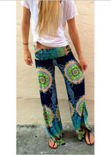 IMC Summer Women Casual High Waist Flare Straight Wide Leg Long Pants Palazzo Trousers Classic Printed Floral Pant S-XL
