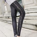 IMC Ladies Sexy Wet Look Leggings Black Lace Side Shiny Leather Look