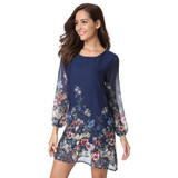 ILISMABA Fall The New Ms Fashion Harajuku Chiffon Long Sleeve Dresses Printing Floral Pattern High Quality Women Brands Dresses