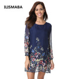ILISMABA Fall The New Ms Fashion Harajuku Chiffon Long Sleeve Dresses Printing Floral Pattern High Quality Women Brands Dresses