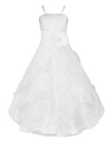 iEFiEL Kids White Flower Girls Dress Floor Length Pageant Wedding Party Formal Occassion Sleeveless Girls Flower Tulle Dresses