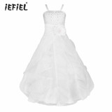 iEFiEL Kids White Flower Girls Dress Floor Length Pageant Wedding Party Formal Occassion Sleeveless Girls Flower Tulle Dresses