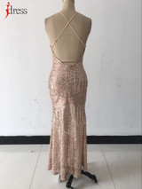 IDress Long Sequin Dress Backless Women Maxi Evening Party Dress Split Vestido De Noche Golden Party Night Club Lady Night Dress