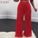 ICHOIX New Summer Fashion 2017 Women top straight Pants Elegant Wide Leg Elastic Waist Pants Female Casual Loose Trousers