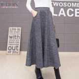 ICHOIX 2017 Autumn Winter Woolen Women Skirts Plus Size Wool Long Skirt Faldas Mujer High Waist Maxi Tutu Pleated Skirt Saias