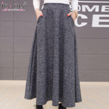 ICHOIX 2017 Autumn Winter Woolen Women Skirts Plus Size Wool Long Skirt Faldas Mujer High Waist Maxi Tutu Pleated Skirt Saias