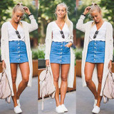 Fashion Women Button Denim Skirts High Waist Bodycon Slim Sexy Pencil Mini Skirt
