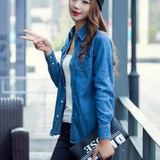 Fashion Women Blouse Spring Autumn Casual Shirts Camiseta de mujer Long Sleeve Denim Jeans Tops Casual Women Shirt Blusa Mujer