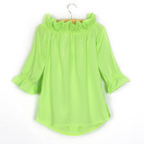 Fashion Women Blouse  puff sleeve slash neck soild shirt Strapless Off Shoulder Ruffles Feminine Blouses Ladies Tops TeeLJ3866M