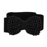 Fashion Women Belts Bowknot Stretch Elastic Wide Belt Simulated Pearl Waistband Black Khaki