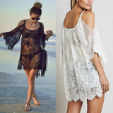 Fashion Women Beach Dress Sexy Strap Sheer Floral Lace Embroidered Crochet Summer Dresses Hippie Boho Dress Vestidos Beach Wear