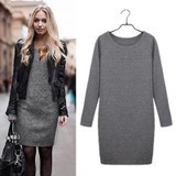 Fashion Winter Women Sweater Dress Women Clothes Ladies Long Sleeve Knitted Bodycon Stretch Party Casual Dress Black Gray