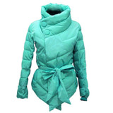 Fashion Winter Jacket Women Cotton Coat High Collar With Belt Parkas Feminino Solid Warm Outerwear