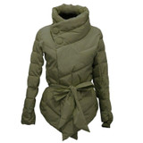 Fashion Winter Jacket Women Cotton Coat High Collar With Belt Parkas Feminino Solid Warm Outerwear