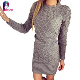 Fashion Winter 2016 Women Sweater Dress Women Clothes Ladies Long Sleeve Knitted Bodycon Stretch Brief Casual Dress Beige Gray