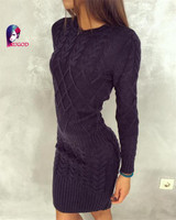 Fashion Winter 2016 Women Sweater Dress Women Clothes Ladies Long Sleeve Knitted Bodycon Stretch Brief Casual Dress Beige Gray