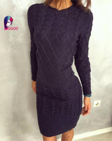 Fashion Winter 2016 Women Sweater Dress Women Clothes Ladies Long Sleeve Knitted Bodycon Stretch Brief Casual Dress Beige Gray