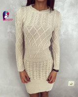 Fashion Winter 2016 Women Sweater Dress Women Clothes Ladies Long Sleeve Knitted Bodycon Stretch Brief Casual Dress Beige Gray
