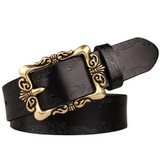 Fashion Wide Genuine Leather Belt Women Vintage Floral Carved Cow Skin Belts New Design Strap Female for Jeans