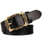 Fashion Wide Genuine Leather Belt Women Vintage Floral Carved Cow Skin Belts New Design Strap Female for Jeans