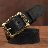 Fashion Wide Genuine Leather Belt Women Vintage Floral Carved Cow Skin Belts New Design Strap Female for Jeans