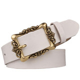 Fashion Wide Genuine Leather Belt Women Vintage Floral Carved Cow Skin Belts New Design Strap Female for Jeans