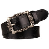 Fashion Wide Genuine Leather Belt Women Vintage Floral Carved Cow Skin Belts New Design Strap Female for Jeans